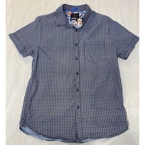 Denim & Flower Ricky Singh M 40 Slim Fit Navy Print Button Up Shirt 100% Cotton